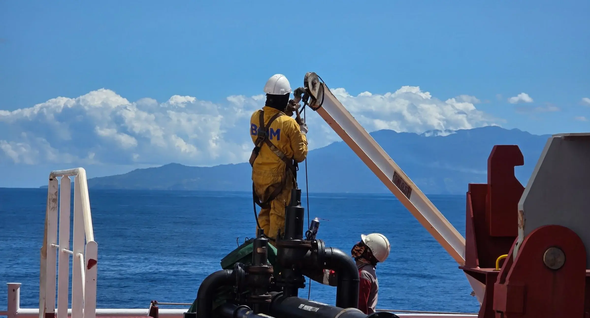 Xtetix crew carrying out maintenance on a vessel deck at sea